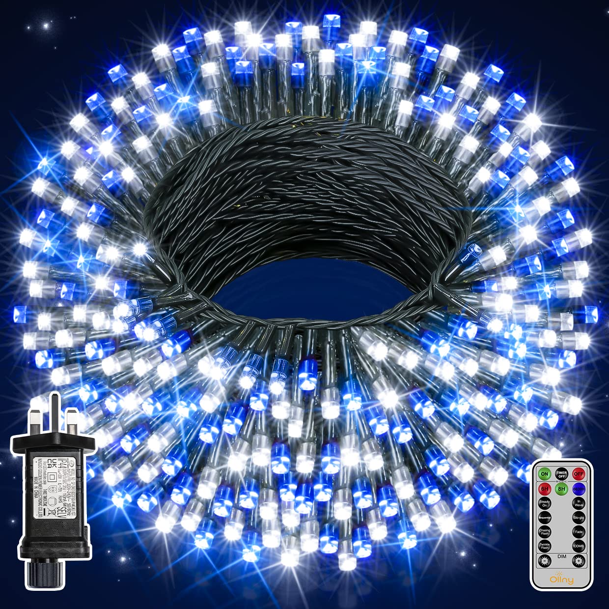 Ollny Fairy Lights Plug in - 40m 400 LED Fairy Lights Outdoor Waterproof, Remote/8 Modes/Timer - Blue and White String Lights Mains Powered, Outside/Indoor/Garden/Christmas Decorations — image 1