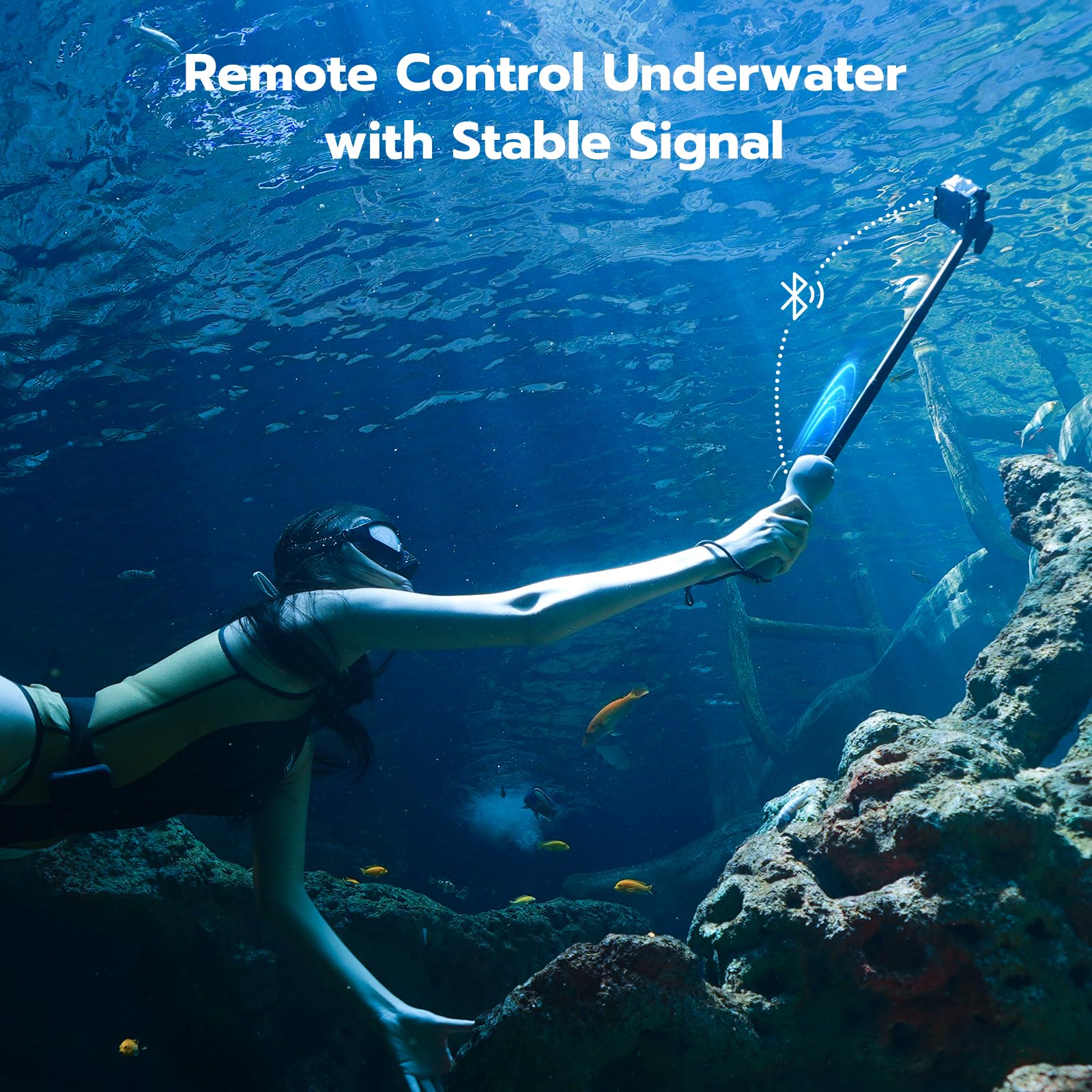 Underwater Bluetooth Selfie Stick for GoPro Hero 13 12 11 10 9 8, 33inch Waterproof Extendable Pole with Remote, 21 Hours Shooting for Diving Surfing Snorkeling, Perfect for Stunning Underwater Shots