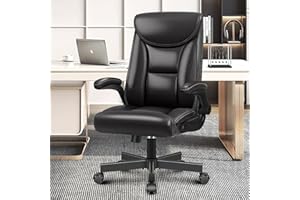 BestEra Executive Office Chair, Leather Ergonomic Office Chair Big and Tall Home Office Desk Chairs with Adjustable Flip-Up Arms Computer Chair (Glossy Black)