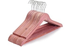 TOPIA HANGER American Red Cedar Wooden Hangers, Clothes Hangers for Closet, Wood Coat Hanger with Smooth Cut Notches, 360°Flexible Hook, Non-Slip Pants Bar,10 Pack-CT07C