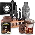 Bartender Kit with Whiskey Smoker - 13 pcs, Bamboo Stand - Bar Set with Cocktail Shaker, Bartending Kit with Essential Bar Accessory Tools, Wood Chips, Black Matte