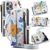 YWKJ for iPhone 16 Pro Max Case Wallet with RFID Blocking Card Holder Colored Drawing PU Leather Magnetic Snap Flip Zipper Strap Wallet Phone Case Fit for iPhone 16 Pro Max,Round Flowers
