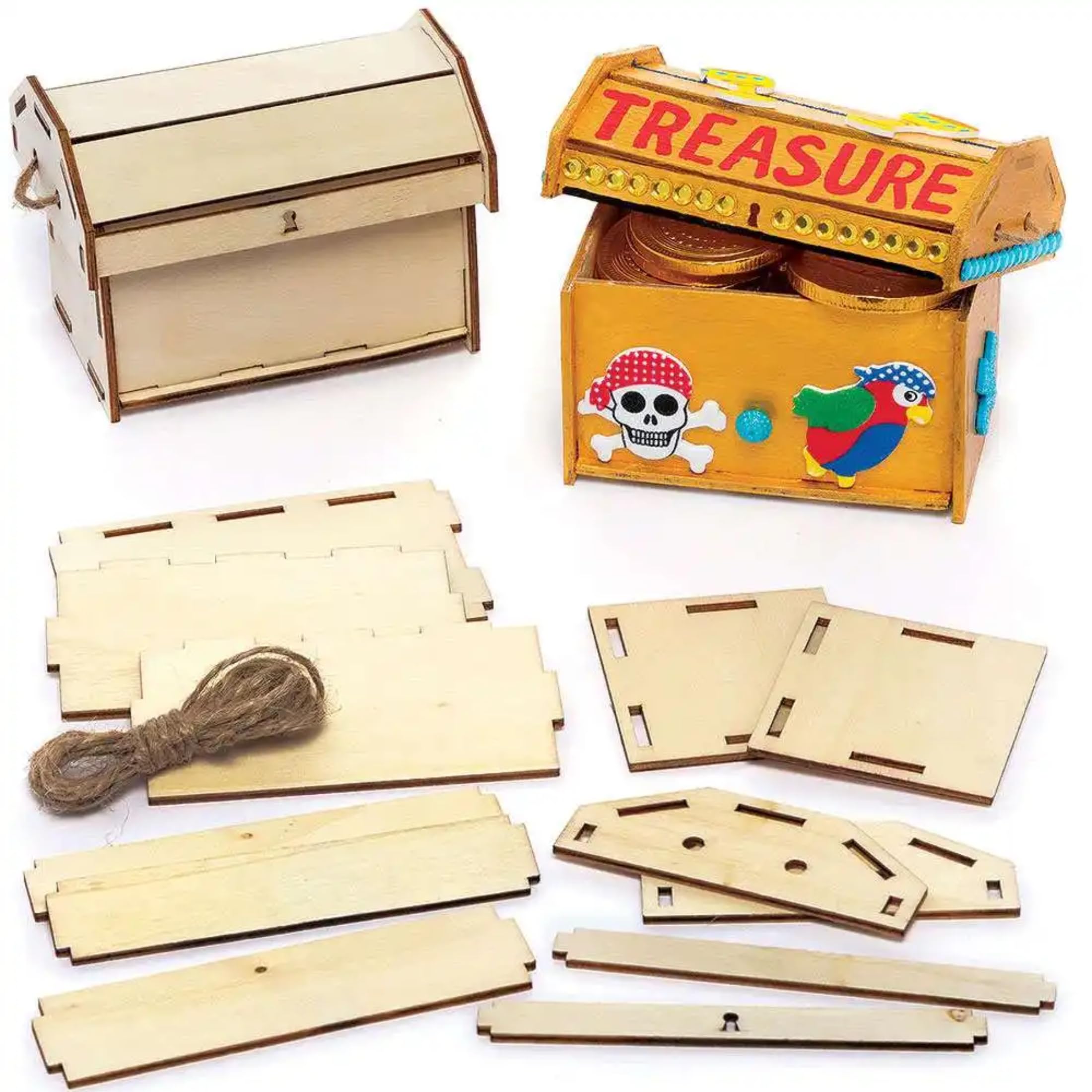 Baker Ross Mini Wooden Chest Kits - Pack of 3, Wood Crafts for Children (FC393)