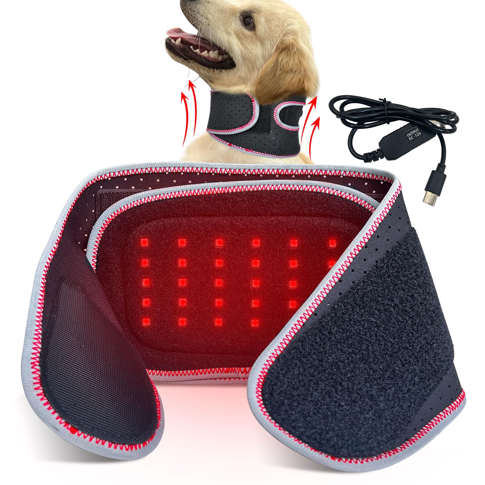 Photo 1 of WENQUSEN Red Light Therapy Neck Brace for Dogs - Pain Relief & Healing, Rechargeable LED Wrap for Arthritis, Injury Recovery & Post-Surgery Care, Adjustable Support for Small to Large Dogs