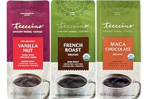 Teeccino Herbal Coffee Variety Pack - Vanilla Nut, French Roast, Maca Chocolaté - Ground Herbal Coffee That’s Prebiotic, Caffeine-Free & Acid Free, Dark Roast, 11 Ounce (Pack of 3)