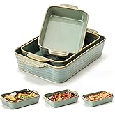 Jemirry Ceramic Baking Dish Set of 3, Casserole Dishes for Oven, Square Porcelain Bakeware Set with Handles, Lasagna Baking Pan for Cooking, Perfect for Baking and Serving, Housewarming, Halloween, Thanksgiving, Christmas, New Year- Green