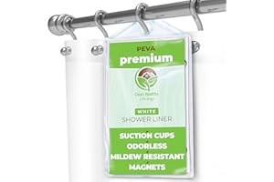 Clean Healthy Living Premium PEVA White Shower Curtain Liner with Magnets & Suction Cups - 70 X 71 in. Long
