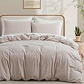 LOVQUE Bedding Duvet Cover Queen Size, 100% Washed Cotton Linen Like Natural Bedding Set with Zipper Closure (No Comforter), 90x90, Light Linen Grey