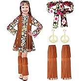 Haysandy Kids Hippie Costume Set 60s 70s Hippie Dress Peace Sign Party Accessories for Carnival Halloween Cosplay Party