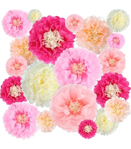 Geyee 18-Pack Mexican Tissue Paper Flowers - 6", 8", 10" Pom Poms For Fiesta, Wedding, Party Decor - View #13