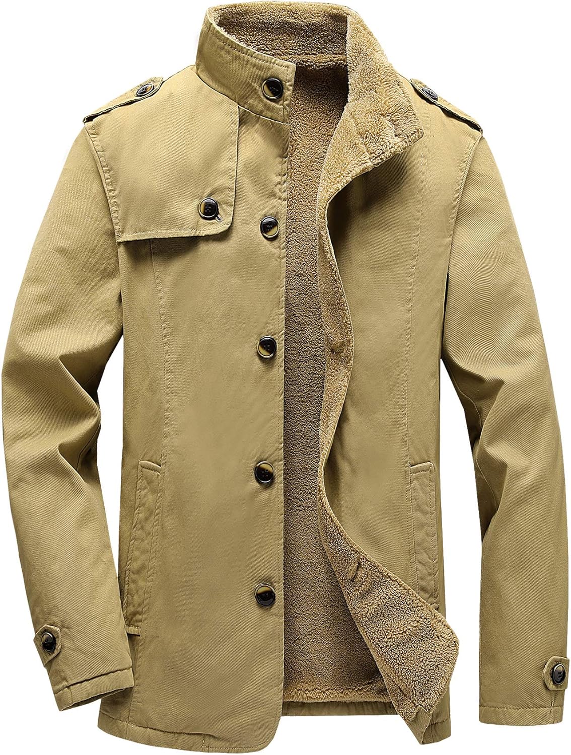 Vcansion Men's Winter Cotton Fleece Lined Jacket Coat Single Breasted Outerwear: Clothing