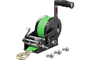 Kolvoii 3500lbs Boat Trailer Winch with 33FT Strap, Heavy Duty Hand Winch 2-Way Ratchet 4:1/8:1 Gear Ratio, Comfortable Handl