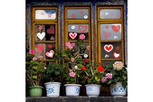 CUALFEC Valentine's Day Window Clings Valentine's Day Decoration Heart Clings for Valentine Party Favors and Party Decorations