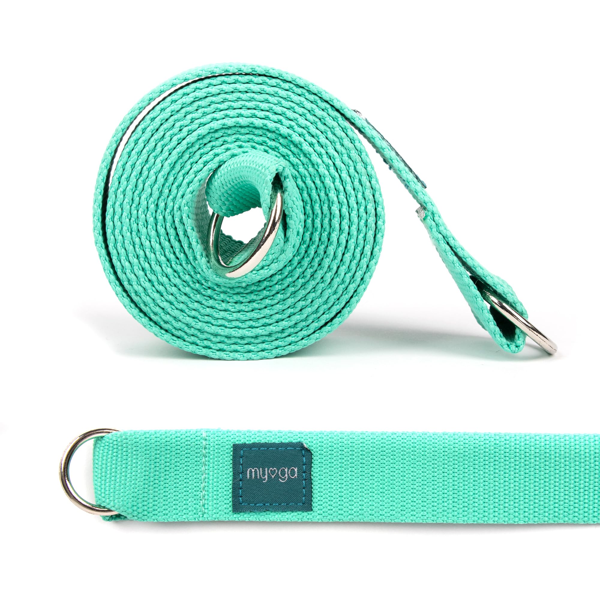 Myga Turquoise 2-in-1 Yoga Belt Strap for Stretching and Improving Flexibility - Adjustable Yoga Sling for Carrying Yoga Mat with D-Ring Buckle - Yoga Strap for Holding Poses and Physical Therapy