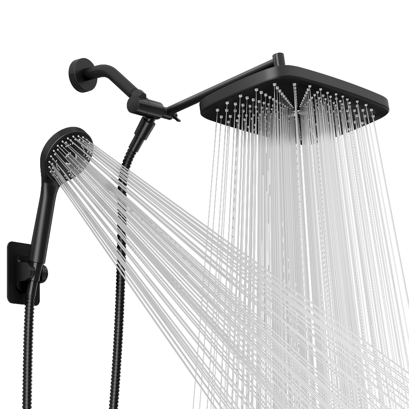 Photo 1 of Seacity Wide Rain Shower Head With 5 Modes Handheld Showerheads, High Pressure Showerhead Combo with Extension Arm for Bathroom Accessories, Adjustable Shower Head with Anti-Clog Nozzles (Black)