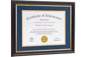 DEKWINN,Diploma Frames 8.5x11 with Mat or 11x14 without Mat,1 Pack Certificate Document Frame with Real Glass,Black Gold & Bu