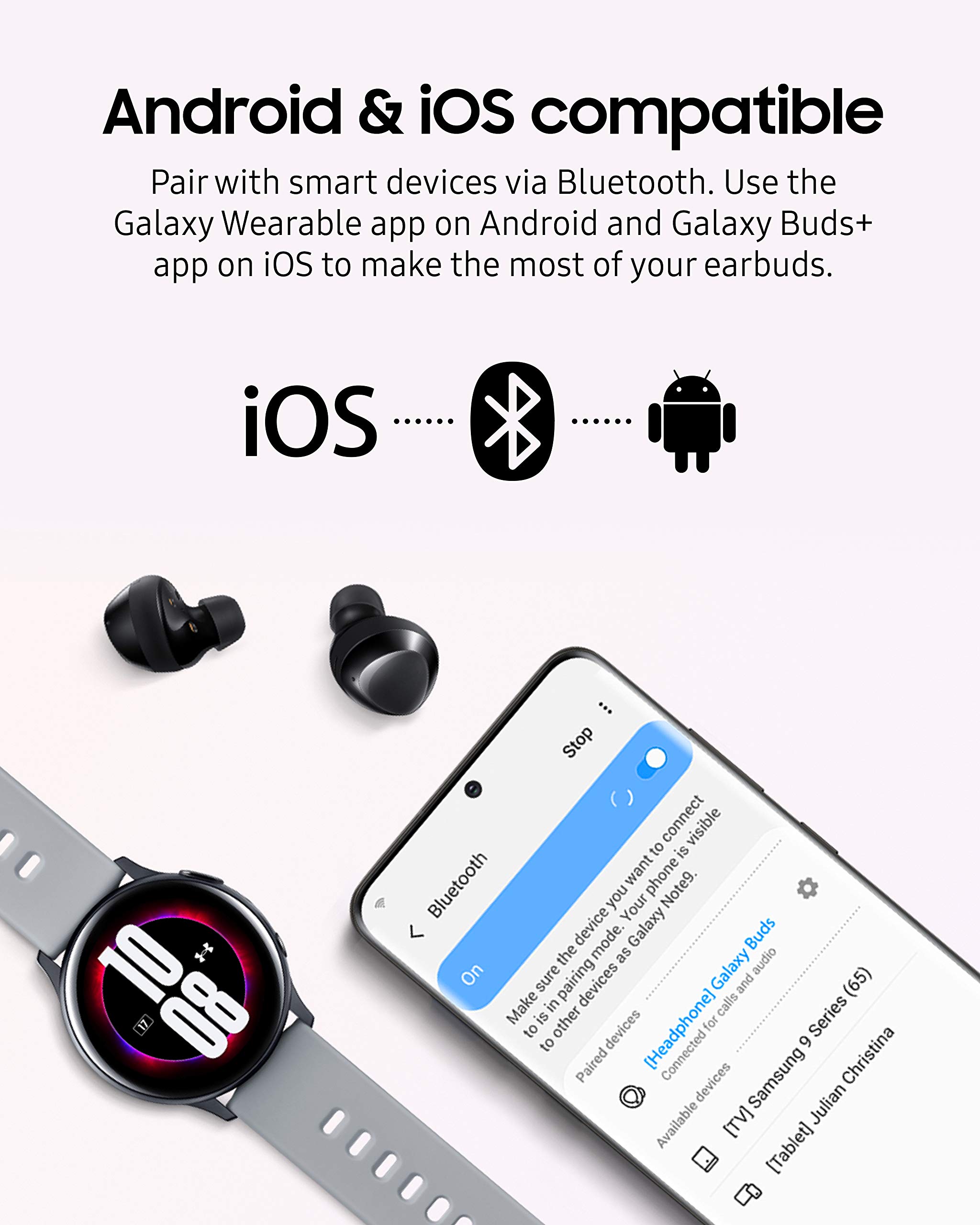 Samsung Galaxy Buds+ Plus, True Wireless Earbuds w/improved battery and call quality (Wireless Charging Case included), White – US Version