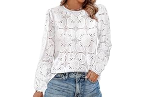 OFEEFAN Blouses for Women Dressy Casual Fall Fashion Long Sleeve Shirts Flower Lace Tops Trendy Spring Summer Outfits
