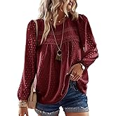 Falechay Boho Tops for Women Long Sleeve Shirts Crewneck Flowy Womens Blouses Dressy Casual Lace Hem Clothing Trendy 2026