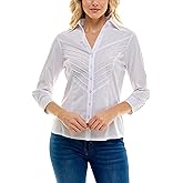 Zac & Rachel Womens Poplin Shirt with Rib Knit and ¾ Sleeve