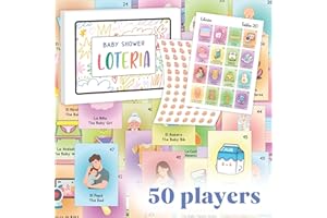 WOODAMORE Baby Shower Games for Girls and Boys - Baby Shower Loteria Bilingual Activities for Kids Ideas, Funny Party Bingo Game Loteria Cards in Spanish and English for 50 Players