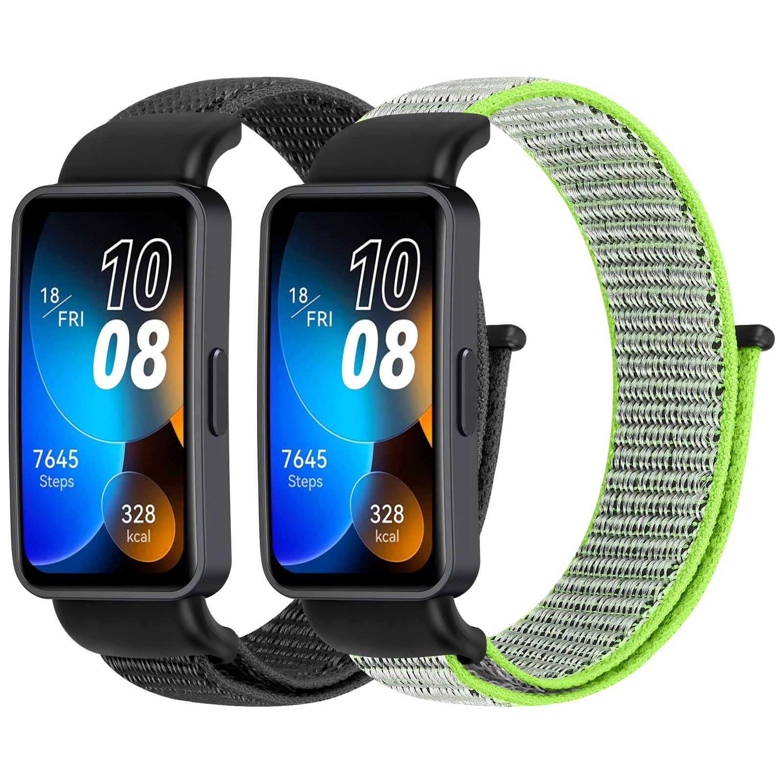 Tiptops Nylon Strap Compatible for Huawei Band 10/Huawei Band 9/Huawei Band 8 Women Men, 2 Pack Breathable Nylon Wristband Sport Solo Loop Replacement Straps for Huawei Band 8/9/10 (NFC)