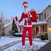 Jamntower 7 Pcs 12 ft Skeleton Christmas Outfit Skeleton Accessories Set | Xmas Decoration, Santa Claus Top, Hat, Beard, Red Pants, Scarf, Gift Bag, Inflatable Candy Cane for Garden Lawn Outdoor