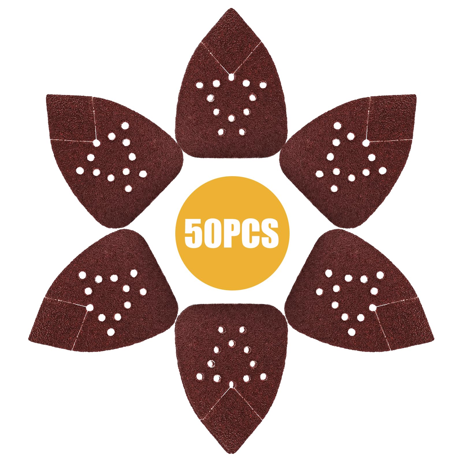 Pack of 50 Sandpaper Triangle Sanders, 40 Grit 12-Hole Sanding Pads Sandpaper Delta Sander Sanding Sheets for Triangle Sanders 135 x 95 mm