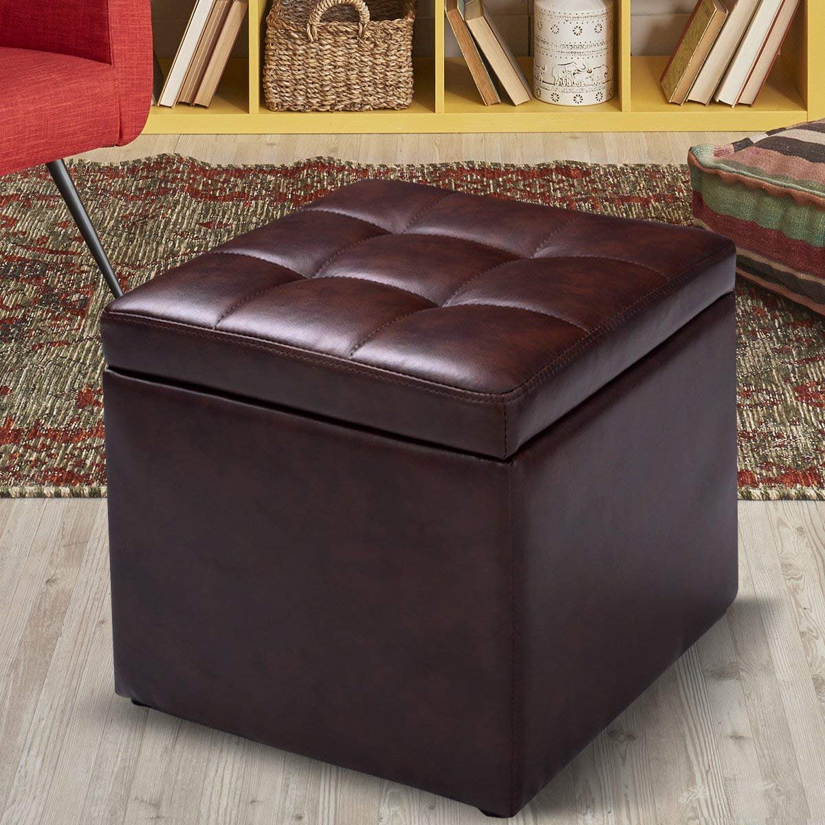 COSTWAY Faux Leather Ottoman Pouffe Storage Toy Box Foot Stools Seater