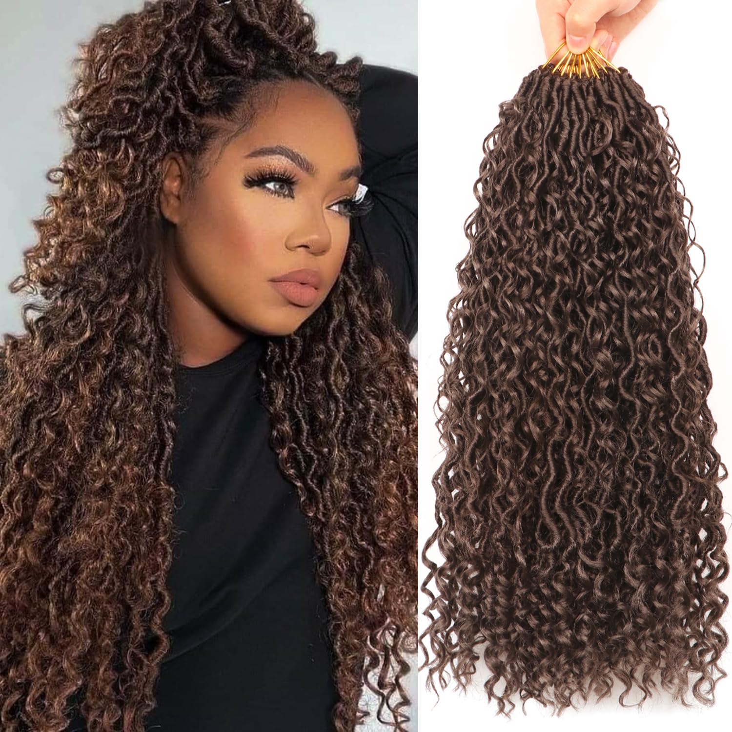 Faux Locs Crochet Hair Extensions Soft Locs Crochet Braids Hair Extensions for Braiding Hair Goddess Braids Extensions Hair Butterfly Locs (#4, 18Inch (Pack of 8))