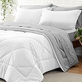 BEDELITE Twin XL Comforter Set 5 Pieces Bed in A Bag - Soft Microfiber Reversible Twin Extra Long White Bed Set with Comforters, Sheets, Pillowcase & Sham, Cozy Bedding Sets for College Dorm Room