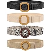 WHIPPY Set of 3/4 Straw Woven Elastic Stretch Waist Belts for Women, Fashion Boho Ladies Braided Skinny Dress Belt