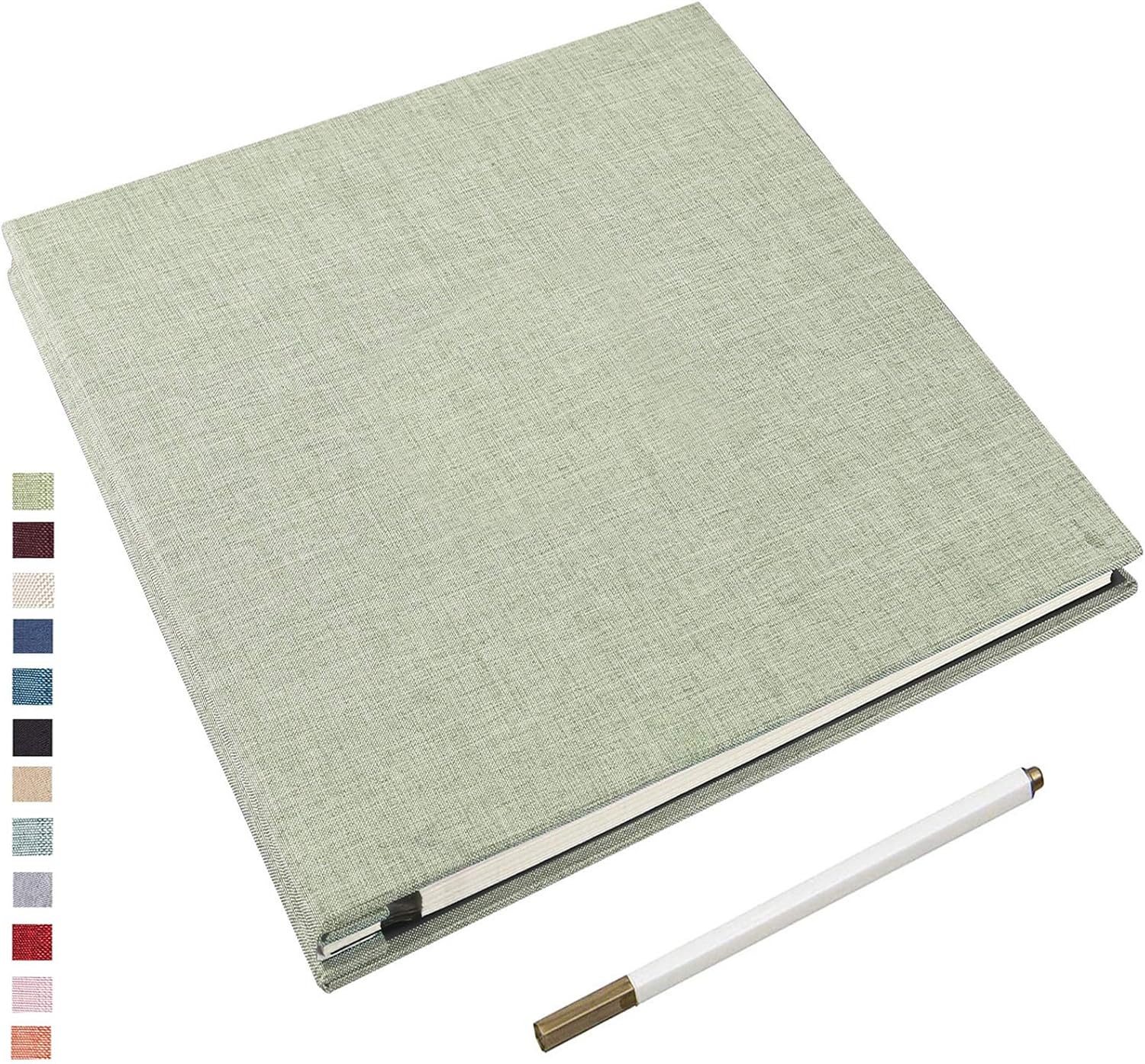 Yopih Adhesive Photo Album 33x32cm with 40 Pages Fits 10 x 15 cm Linen Cover Scrapbooking DIY Photo Album with A Metallic Pen Save Baby Growth Wedding Travel Grassgreen