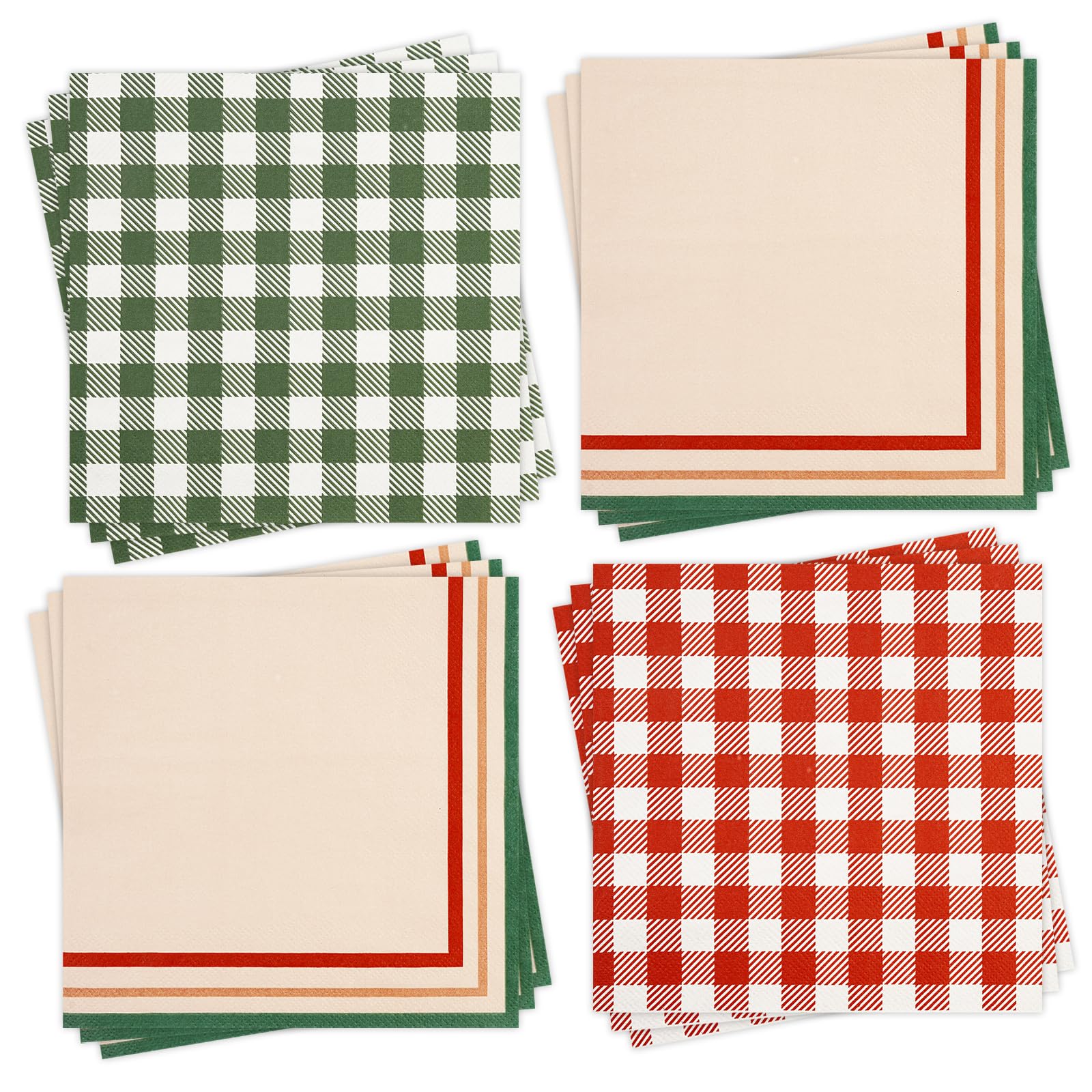 View 1 of 48pcs Christmas Napkins-Red Green Gingham Camp Cocktail Napkins Disposable Winter Holiday Dinner Party Setting for Xmas Bathoroom Decor Winter Bachelorette Decoration Cute Birthday Tablescape