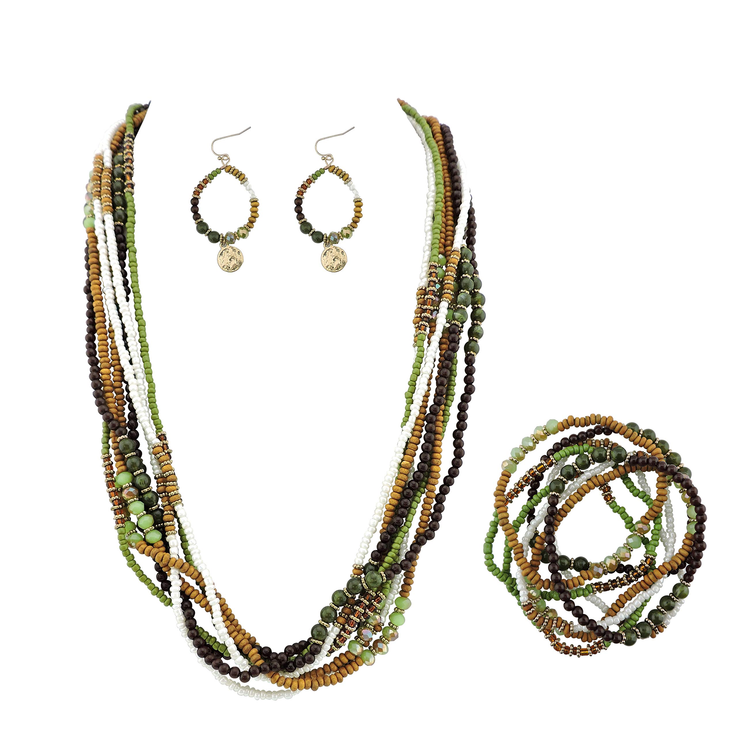 BOCAR Long Multiple Strand Handmade Beaded Statement 26" Necklace for Women (NK-10563)