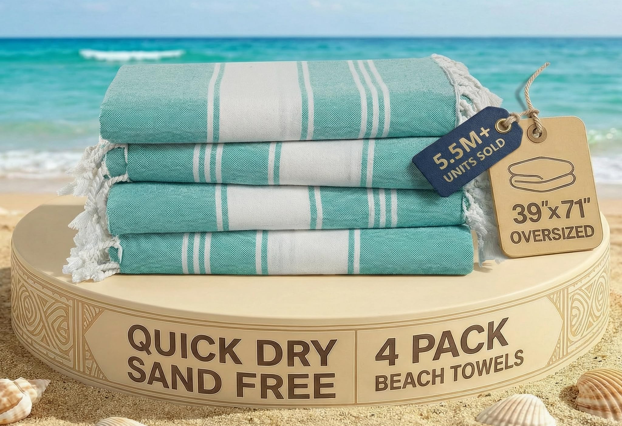 LANE LINEN Oversized Beach Towel, Beach Towels 4 Pack, Soft - Hunter Green