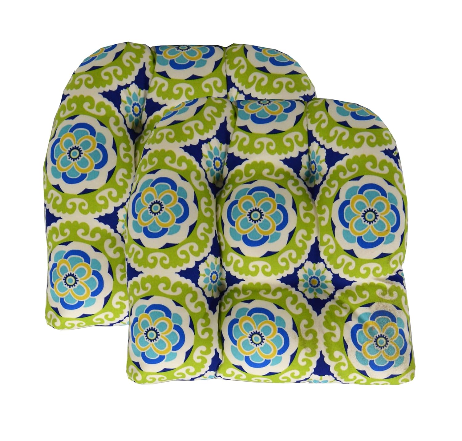 RSH Décor Set of 2 Indoor Outdoor Wicker Tufted U Shape Chair Cushions Blue