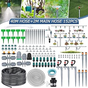 king do way Micro Drip Irrigation Kit Garden Irrigation System with Adjustable Nozzle Sprayer Dripper Patio Plant Watering Kit for Greenhouse,Lawn