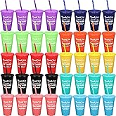 Dandat 40 Pcs Thank You Gifts 16 oz Colorful Tumbler with Straw and Lid Plastic Reusable Cups Thank You Mug Tumbler Water Bottle Cold Drink Travel Mug for Adults Birthday Party, 10 Colors
