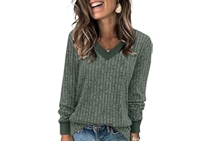 SAMPEEL Women's V Neck Color Block Long Sleeve Shirts–Casual Fall Tops, Lightweight Tunic Sweaters Fashion Outfits 2025