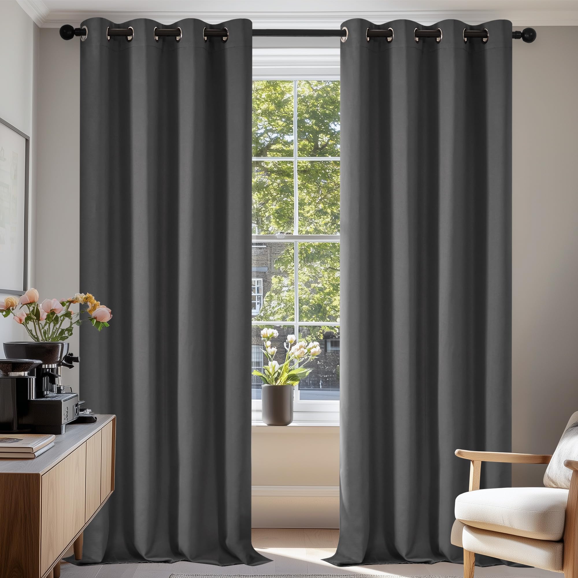 Deconovo Super Soft Bedroom Blackout Curtains Eyelet Thermal Insulated Energy Saving Kids Curtains for Door 55 x 110 Inch Light Grey 2 Panels