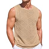 Runcati Mens Knitted Tank Tops Casual Sleeveless Hollow Out Crochet T-Shirts Muscle Summer Beach Hippie Shirts