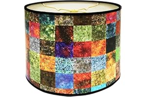 Royal Designs, Inc. Trendy Decorative Handmade Drum Shade, Made in USA, 10in, HBC-8008-10, Square Patchwork