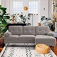 YuuYee 82" Chenille L Shaped Sectional Couches for Living Room, 3 Seater Comfy Modular Sofa with Chaise for Small Spaces,Mid Century Modern,Deep Seat,Grey