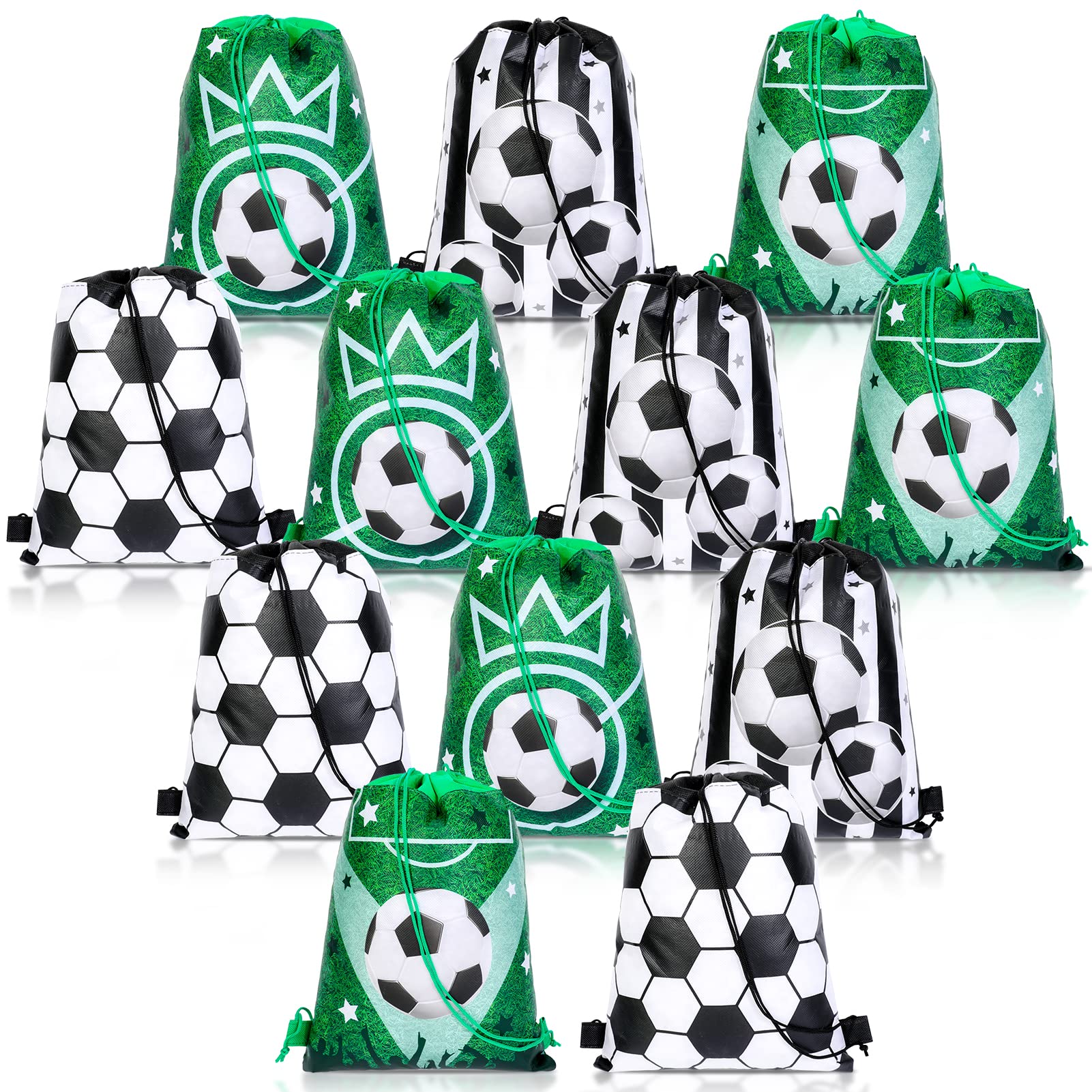 Qpout Football Party Bags Drawstring Bags Pack of 12, 13.8x 10.4 inch Football Drawstring Backpack for Children, Kids Birthday Party Gifts Bags