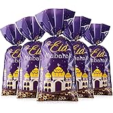 Blulu 100 Pcs Eid Mubarak Party Treat Bags, Ramadan Theme Printed Pattern Gift Cellophane Clear Plastic Goodie Favor Bags with Silver Twist Ties for Eid Mubarak Party (Purple Gold)