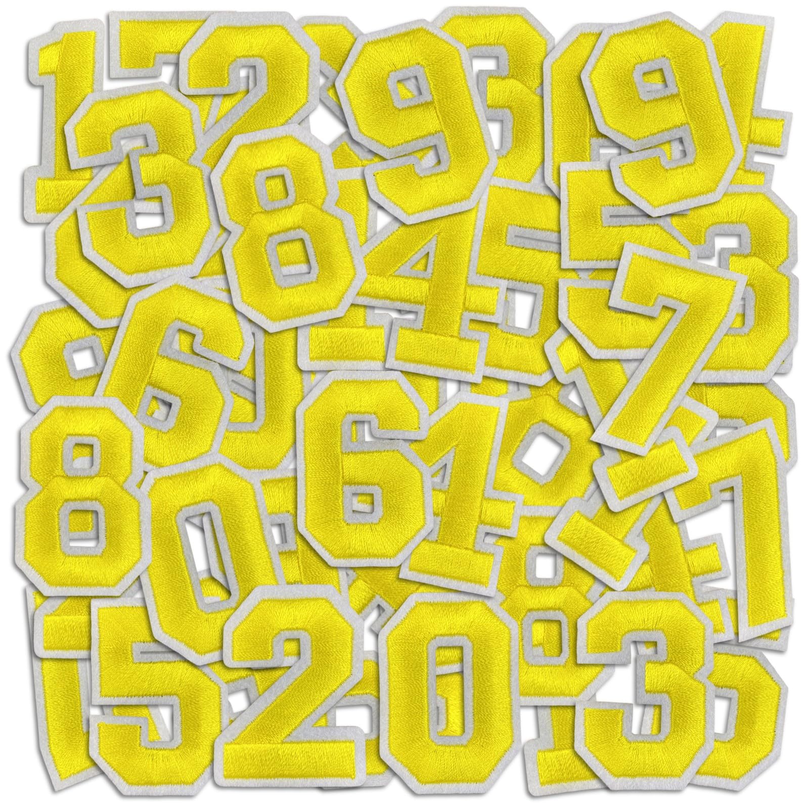 Photo 1 of Number Iron On Patches, Numbers 0-9 Embroidery Applique Patch, DIY Decorative Heat Press Patches for Clothing Jeans Jackets Backpacks Hats (Yellow 50 Pcs)
