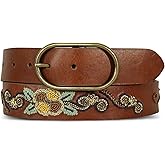 Lucky Brand Women's Embroidered Leather Belt | Stylish | Classic | Western-Inspired | American Heritage | Jean | Pant