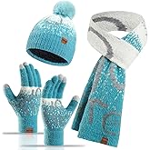 Winter Hat Scarf Gloves Set for Women Womens Knit Warm Hat Beanie Long Scarf Touchscreen Gloves Skull Caps Neck Scarves