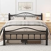 Slumber Haven Metal Bed Frame Full with Vintage Headboard, 1500LBS Heavy Duty Full Size Bed Frames with Noise Free Design/12 Inch Under-Bed Storage Space/No Box Spring Needed/Tool-Free Assembly